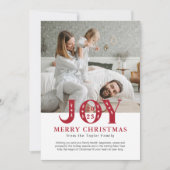 赤と白の家族の写真JOYモダンクリスマス シーズンカード (正面)