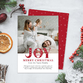 赤と白の家族の写真JOYモダンクリスマス シーズンカード