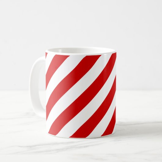 赤と白の対角線のストライプなパターン コーヒーマグカップ (正面左)