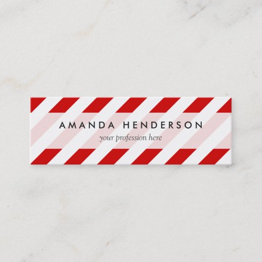 赤と白の対角線のストライプなパターン スキニー名刺 (正面)