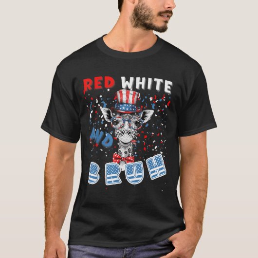 赤と白の愛国心キリン米国ユーモアTee Tシャツ (正面)