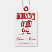 赤と白の手描きボウ結婚ズ ギフトタグ (正面)