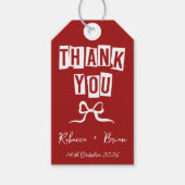 赤と白の手描きボウ結婚ズ ギフトタグ (正面)