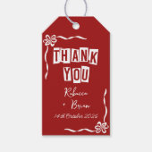 赤と白の手描きボウ結婚ズ ギフトタグ (正面)