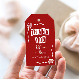 赤と白の手描きボウ結婚ズ ギフトタグ