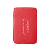 赤と白の手書き夫婦名 ウェディング バスマット (正面縦)