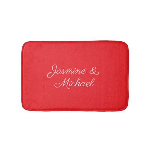 赤と白の手書き夫婦名 ウェディング バスマット (正面)
