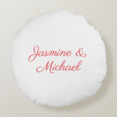 赤と白の手書き夫婦名 ウェディング ラウンドクッション (裏面)