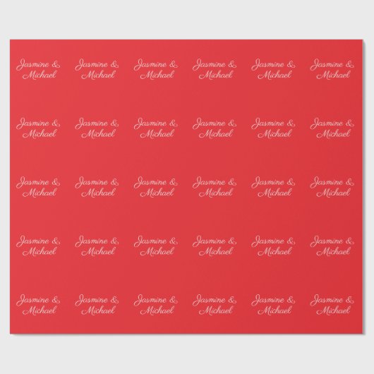 赤と白の手書き夫婦名 ウェディング ラッピングペーパー (フラット)