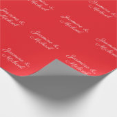 赤と白の手書き夫婦名 ウェディング ラッピングペーパー (角)