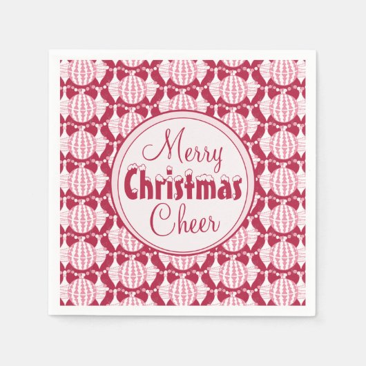 赤と白の抽象芸術クリスマス球根/雪フォント スタンダードカクテルナプキン (正面)
