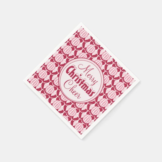 赤と白の抽象芸術クリスマス球根/雪フォント スタンダードカクテルナプキン (角)