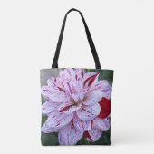 赤と白の斑入りのダリアの花 フローラル トートバッグ (裏面)