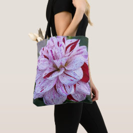 赤と白の斑入りのダリアの花 フローラル トートバッグ