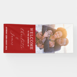 赤と白の新婚夫婦の写真 横断幕