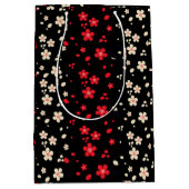 赤と白の日本の桜さくらんぼ花 ミディアムペーパーバッグ (正面)