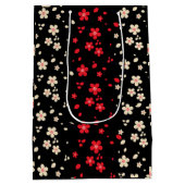 赤と白の日本の桜さくらんぼ花 ミディアムペーパーバッグ (裏面)