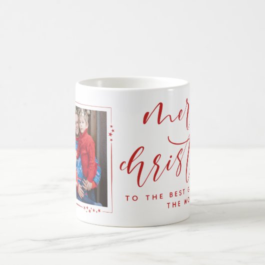 赤と白の星の家族の写真メリークリスマス コーヒーマグカップ (中央)