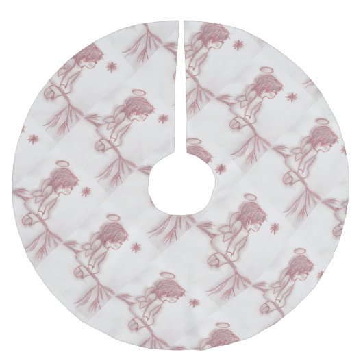 赤と白の星を見る天使 ブラッシュドポリエステルツリースカート (正面)