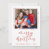 赤と白の星2枚の写真メリークリスマス シーズンカード (正面)