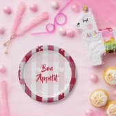 赤と白の格子縞ボンアペティット ペーパープレート (パーティー)