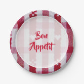 赤と白の格子縞ボンアペティット ペーパープレート (正面)