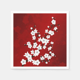赤と白の桜の花 フローラル スタンダードカクテルナプキン