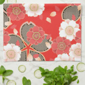 赤と白の桜日本の着物 キッチンタオル (折り畳み)
