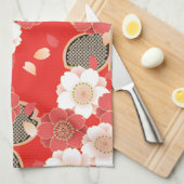 赤と白の桜日本の着物 キッチンタオル (四つ折り)