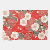 赤と白の桜日本の着物 キッチンタオル (横)