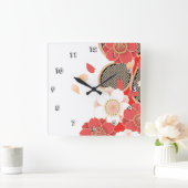 赤と白の桜日本の着物 スクエア壁時計 (ホーム)