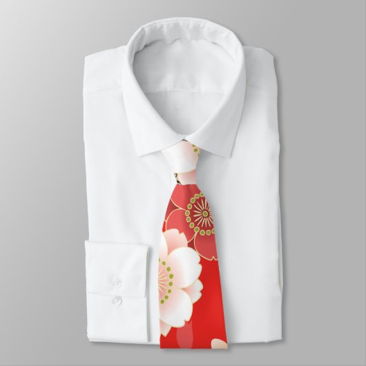 赤と白の桜日本の着物 ネクタイ (タイ)