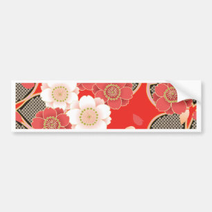 赤と白の桜日本の着物 バンパーステッカー