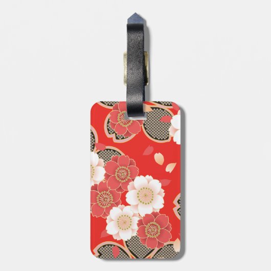 赤と白の桜日本の着物 ラゲッジタグ (裏面縦)