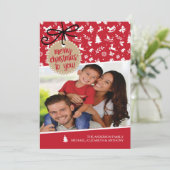 赤と白の楽しいクリスマス ホリデー フォト カード (スタンド正面)