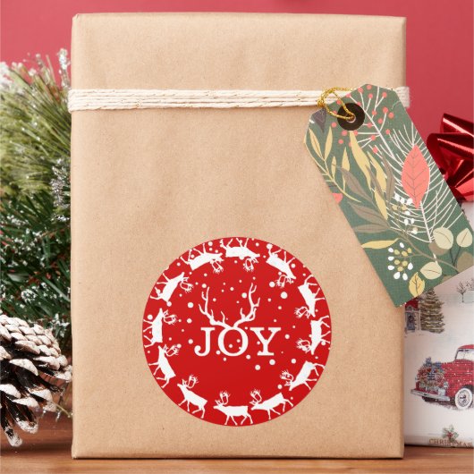 赤と白の楽しい鹿の角クリスマスホリデー ラウンドシール (クリスマス)