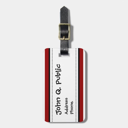 赤と白の横のストライプなパターン ラゲッジタグ (正面縦)