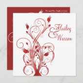 赤と白の正方形のモノグラムのな招待状 招待状 (正面/裏面)