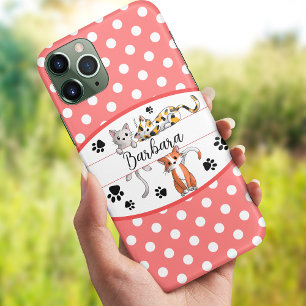 赤と白の水玉模様かわいい子猫カスタム iPhone 13ケース