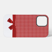 赤と白の水玉模様とリボン iPhoneケース (裏面横)