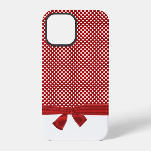 赤と白の水玉模様とリボン iPhoneケース (裏面)