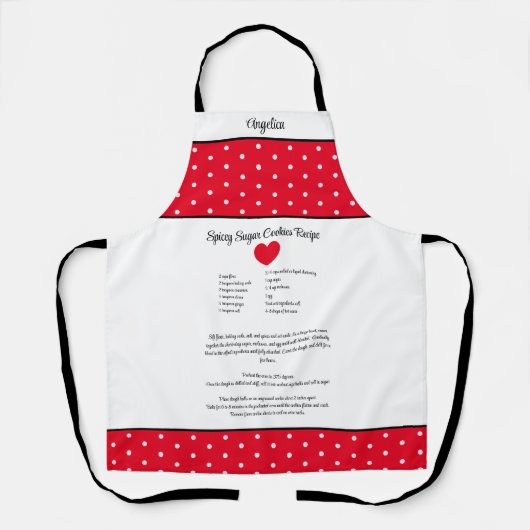 赤と白の水玉模様とレシピ。 エプロン (正面)