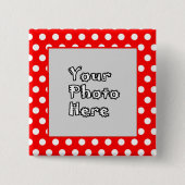 赤と白の水玉模様のフォトフレーム 缶バッジ (正面)
