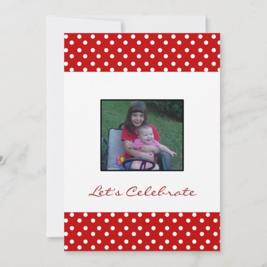 赤と白の水玉模様のプリントのパーティの招待状 招待状 (裏面)