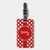 赤と白の水玉模様のモノグラムのな荷物のラベル ラゲッジタグ (正面縦)