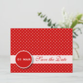 赤と白の水玉模様の保存日付の招待状 セーブザデート (スタンド正面)