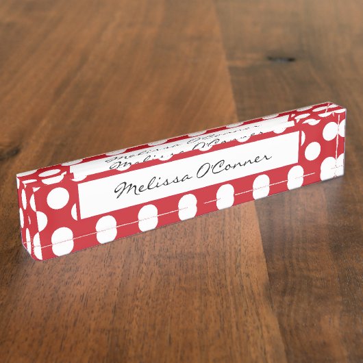 赤と白の水玉模様の名札 デスクネームプレート (側面)