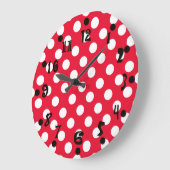 赤と白の水玉模様の柱時計 ラージ壁時計 (傾斜)