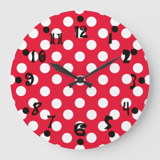 赤と白の水玉模様の柱時計 ラージ壁時計 (正面)