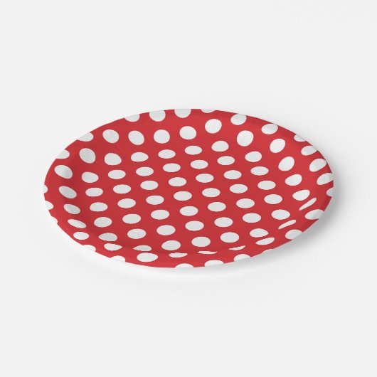 赤と白の水玉模様の誕生日パーティー ペーパープレート (アングル)